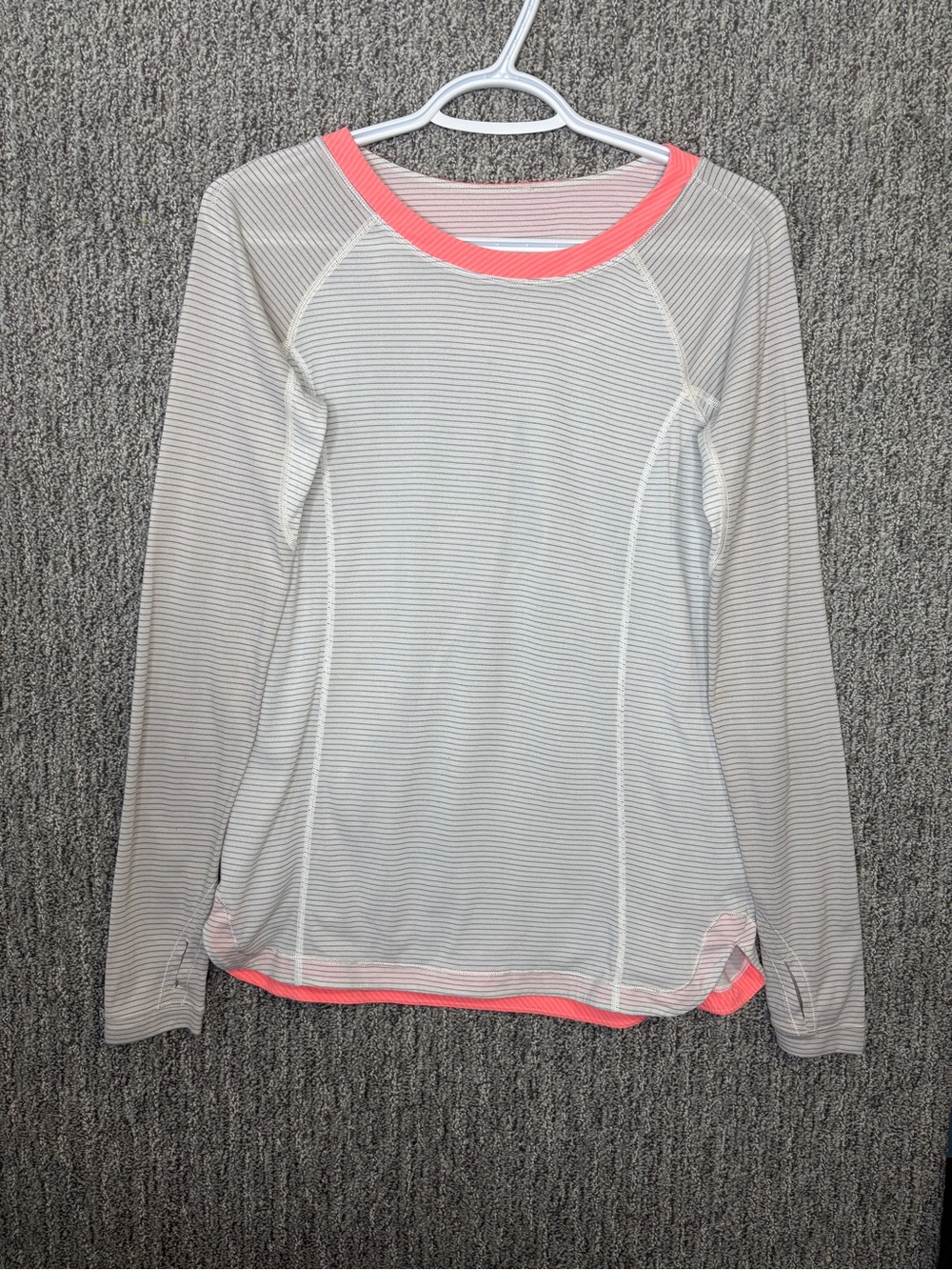 lululemon Women’s Striped Long-Sleeve Top Neon Coral Trim Casual Workout Gear